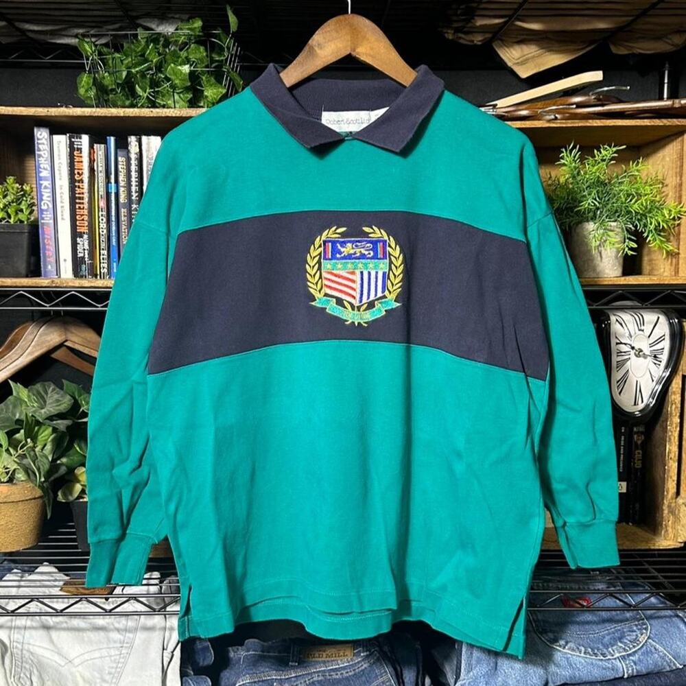 Vintage Robert Scott Long Sleeve Polo Shirt Striped Soccer Skater Style Large